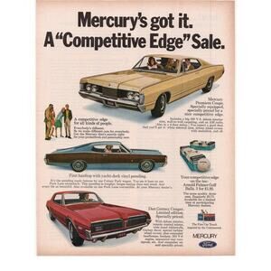 Ford Mercury Advertisement 1968 Cougar Park Lane Premiere Coupe Classic Car Vtg